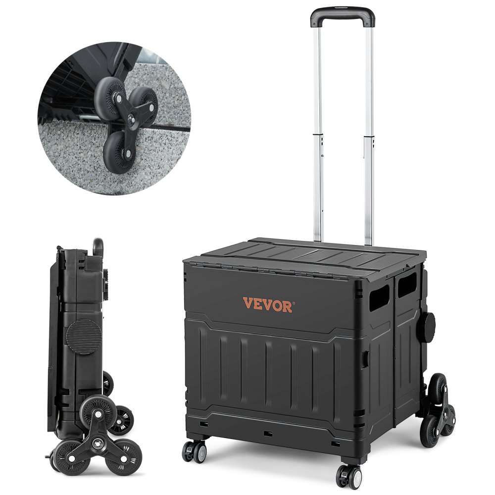 VEVOR Stair Climbing Cart 53L Foldable Shopping Cart w/ Lid & Adjustable Handle - BXSPLC70KGPP87HY6V0