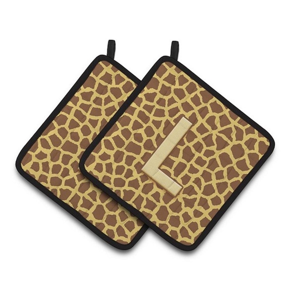 Carolines Treasures Monogram Initial L Giraffe Pair of Pot Holders, 7.5 x 3 x 7.5 in. - CJ1025-LPTHD