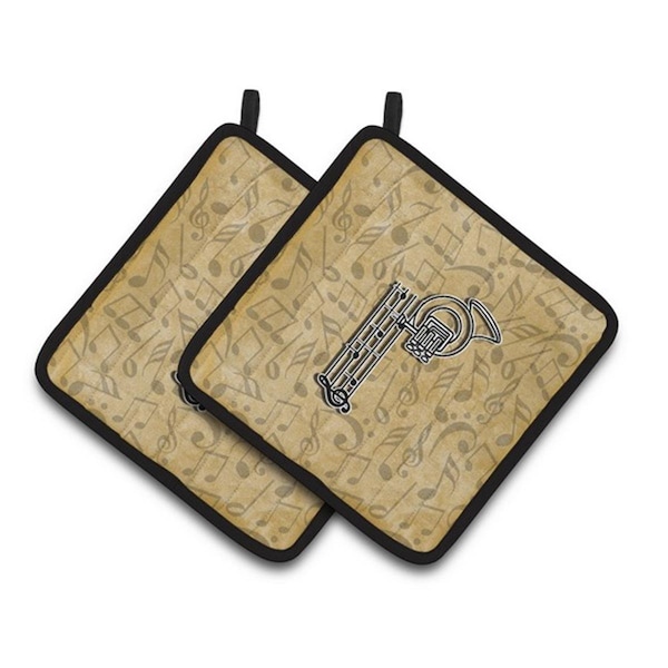 Carolines Treasures Letter P Musical Instrument Alphabet Pair of Pot Holders, 7.5 x 3 x 7.5 in. - CJ2004-PPTHD