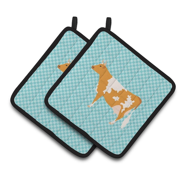 Carolines Treasures Guernsey Cow Blue Check Pair of Pot Holders - BB7995PTHD