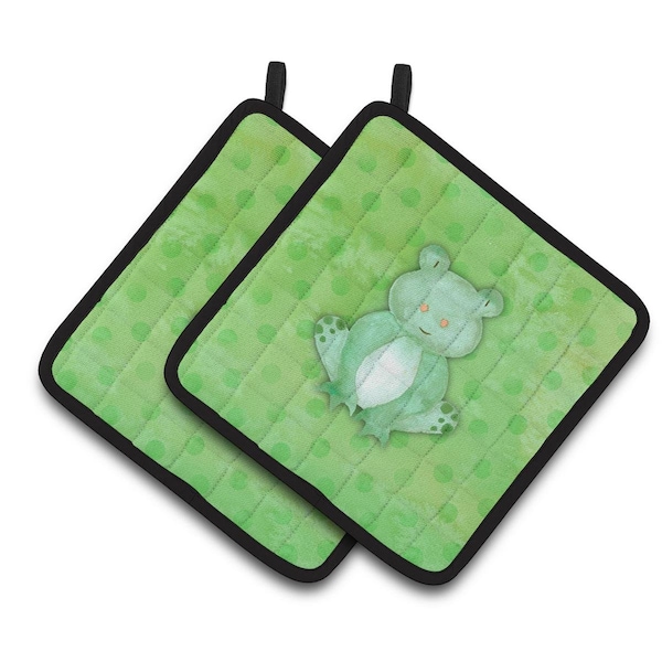 Carolines Treasures Polkadot Frog Watercolor Pair of Pot Holders - BB7388PTHD