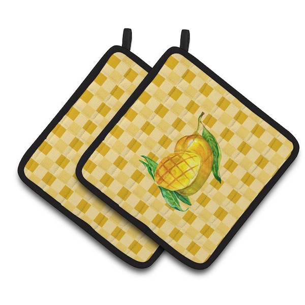 Carolines Treasures Mangos Ready on Basketweave Pair of Pot Holders - BB7234PTHD