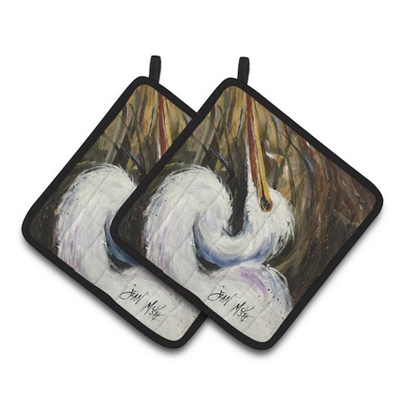 Carolines Treasures White Egret Pair of Pot Holders, 7.5 x 3 x 7.5 in. - JMK1214PTHD
