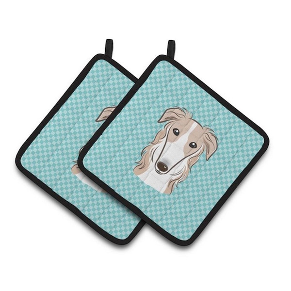 Carolines Treasures Checkerboard Blue Borzoi Pair of Pot Holders, 7.5 x 3 x 7.5 in. - BB1166PTHD