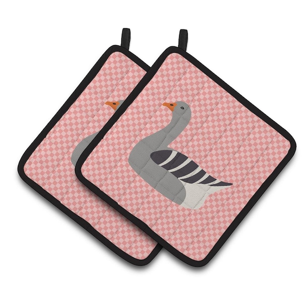 Carolines Treasures Pilgrim Goose Pink Check Pair of Pot Holders - BB7893PTHD