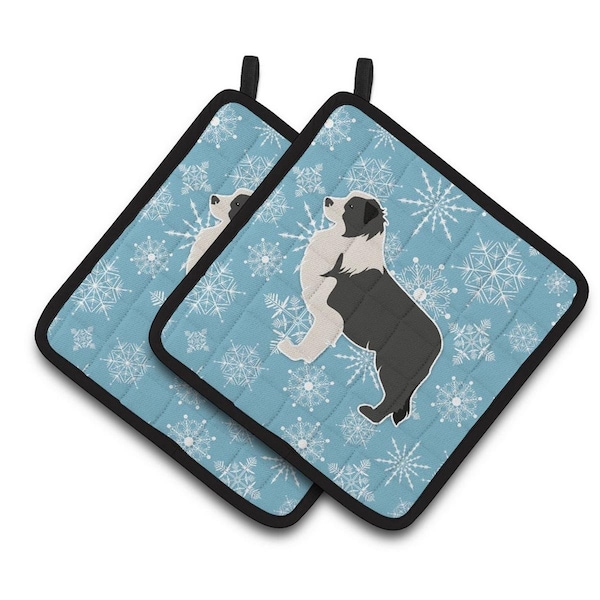 Carolines Treasures Winter Snowflake Black Border Collie Pair of Pot Holders - BB3523PTHD
