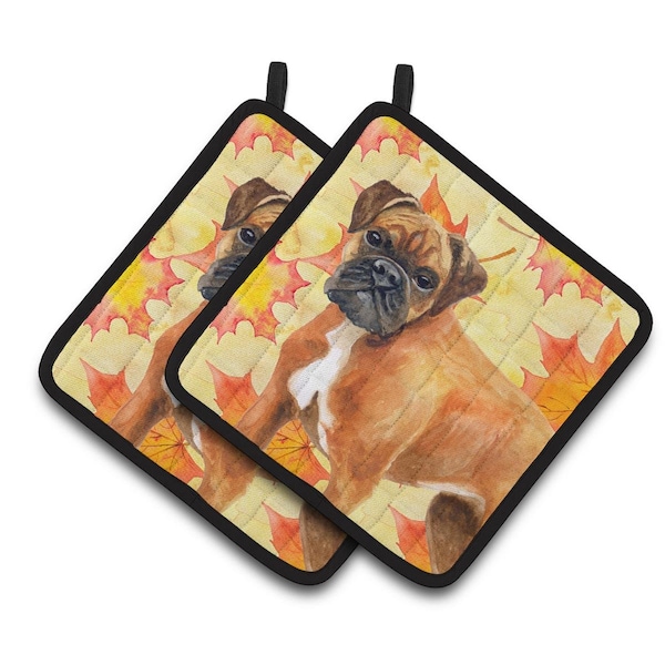 Carolines Treasures German Boxer Fall Pair of Pot Holders - BB9901PTHD