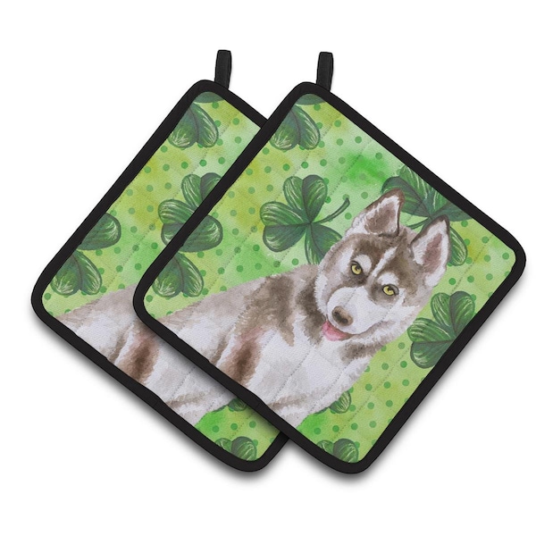 Carolines Treasures Siberian Husky Grey St.Patricks Pair of Pot Holders - BB9870PTHD