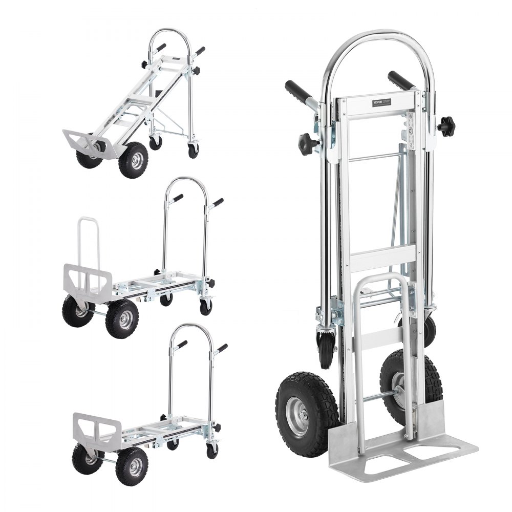 VEVOR Aluminum Folding Hand Truck, 4 in 1 Design 1000 lbs Capacity, Heavy Duty Industrial Collapsible cart, Dolly Cart with Rubber Wheels for Transport and Moving in Warehouse, Supermarket, Garden - DGNSTHC1000B0NYPXV0