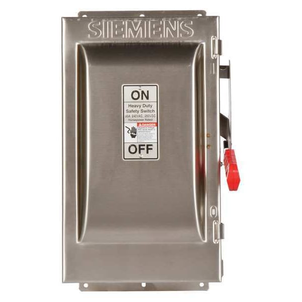 Interruptor de seguridad con fusible Siemens, trabajo pesado, 240V CA, 2 polos, 60 A, NEMA 4X - HF222S.