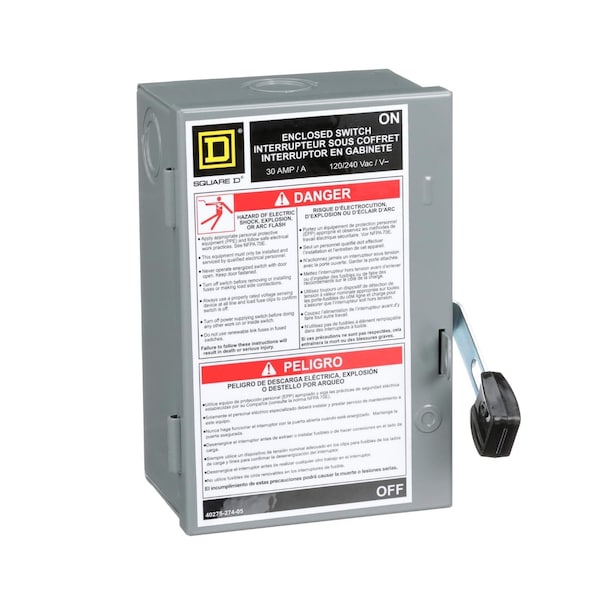 Interruptor de seguridad de un solo tiro con fusible Square D, servicio liviano, 120V AC, 2PST, 30 A - L211N.