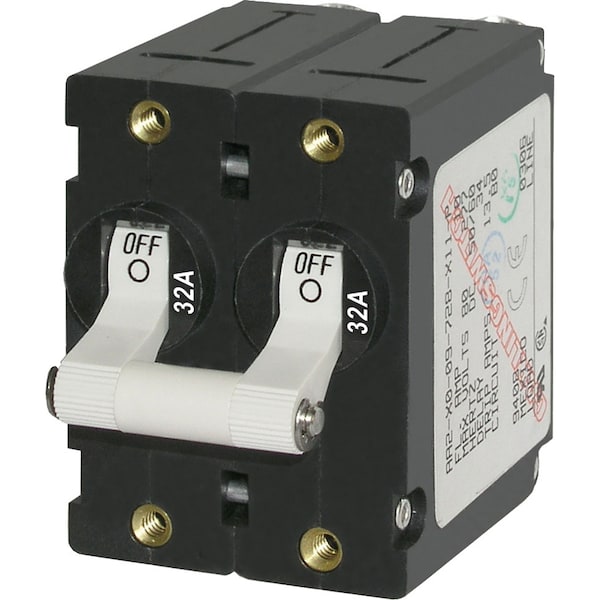 Blue Sea Systems Circuit Breaker, A Series, 32A, 2 Pole, 120/240V AC, 7.5kA at 65V DC - 7295