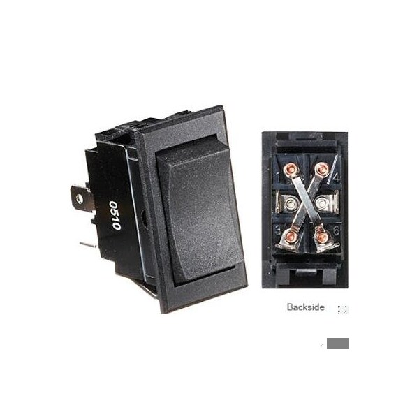 Interruptor basculante NEGRO de Rv Designer, 20A, 4 terminales, MOMENTÁNEO ENCENDIDO/APAGADO/MOMENTÁNEO ENCENDIDO. RECORTAR 1 - S221.