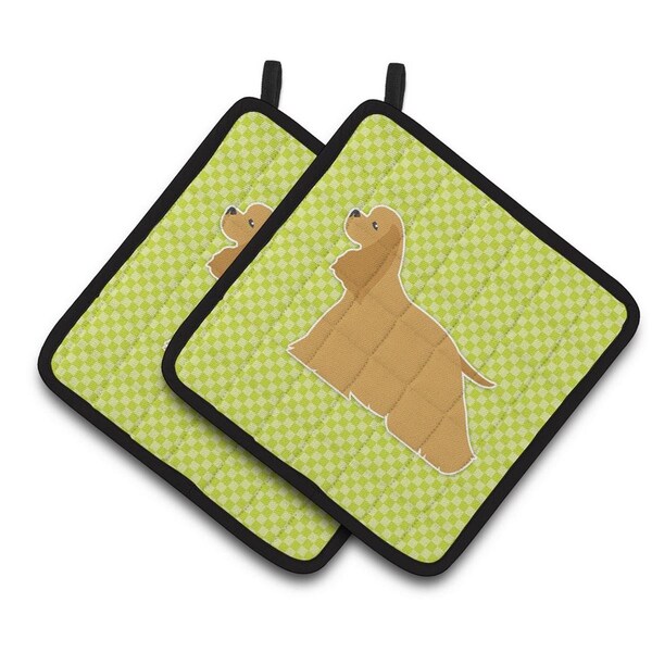 Carolines Treasures Cocker Spaniel Checkerboard Green Pair of Pot Holders - BB3786PTHD