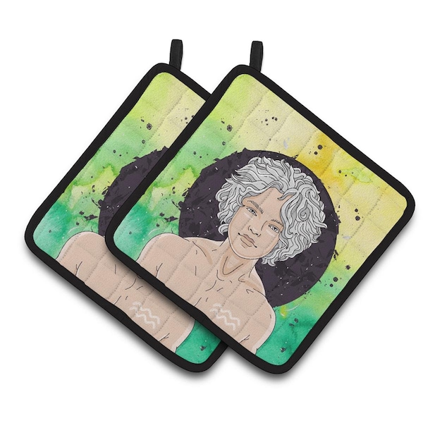 Carolines Treasures Aquarius Zodiac Sign Pair of Pot Holders - BB7315PTHD