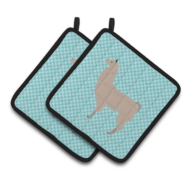 Carolines Treasures Carolines Treasures BB8090PTHD Llama Blue Check Pair of Pot Holders - BB8090PTHD