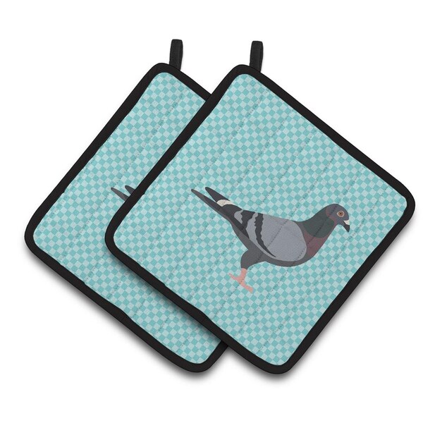 Carolines Treasures Racing Pigeon Blue Check Pair of Pot Holders - BB8125PTHD