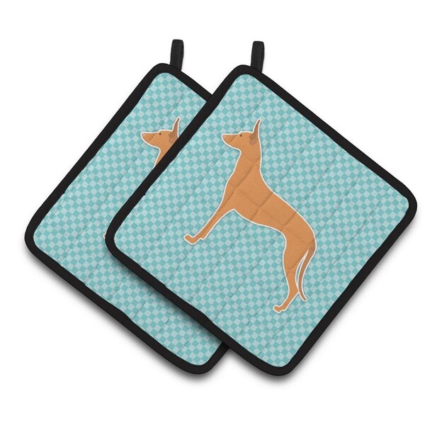 Carolines Treasures Pharaoh Hound Checkerboard Blue Pair of Pot Holders - BB3688PTHD