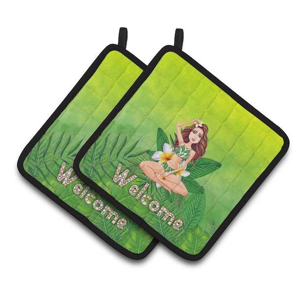 Carolines Treasures Welcome Lady in Bikini Summer Pair of Pot Holders - BB7457PTHD