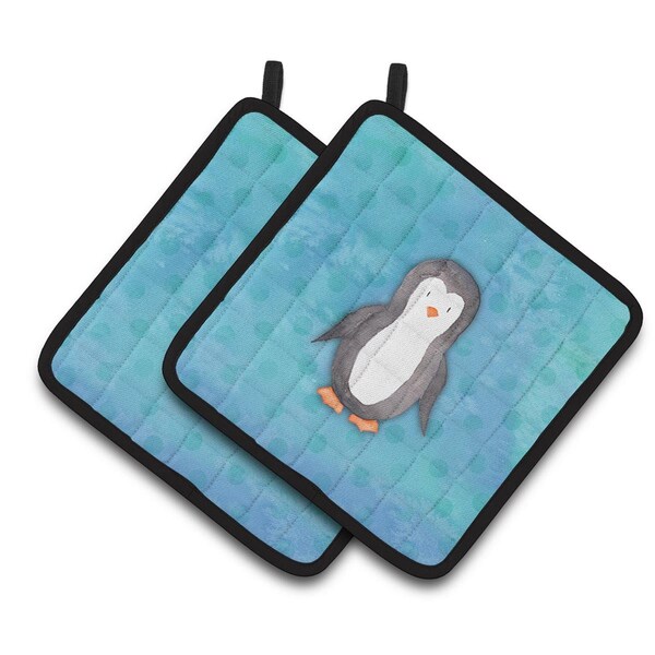 Carolines Treasures Polkadot Penguin Watercolor Pair of Pot Holders - BB7376PTHD