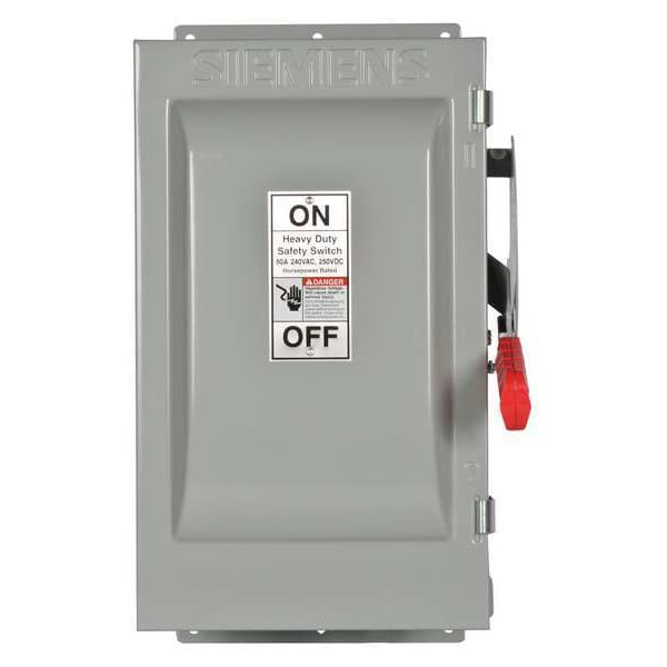 Interruptor de seguridad tipo fusible Siemens, de servicio pesado, 240V AC, 3PST, 60 A, NEMA 12 - HF322J