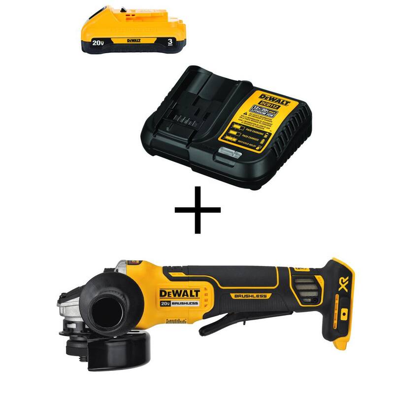 DEWALT 20V MAX XR Esmeriladora Angular Pequeña Inalámbrica sin Escobillas de 4-1/2 pulgadas con Interruptor de Paleta, Batería de 20V 3.0Ah y Cargador - DCG413BW230C