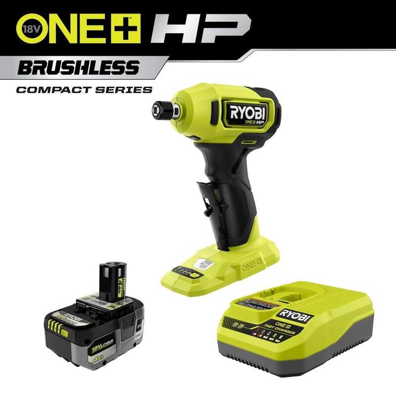 RYOBI ONE+ HP 18V Amoladora de troqueles compacta inalámbrica sin escobillas de ángulo recto de 1/4 de pulgada con batería de alto rendimiento de 4.0 Ah y cargador GRATIS - PSBDG01B-PSK014