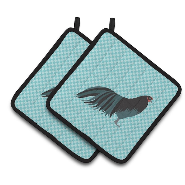 Carolines Treasures Sumatra Chicken Blue Check Pair of Pot Holders - BB8007PTHD