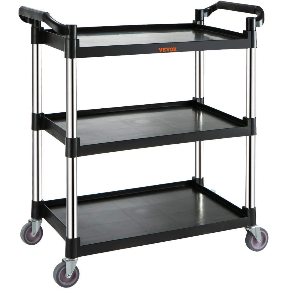VEVOR Utility Service Cart, 3 Shelf Heavy Duty 154LBS Food Service Cart, Rolling Utility Cart with Lockable Wheels, 32.7" x 15.7" x 37.4" Plastic Utility Cart for Kitchen Office Restaurant Home, Black - FWT83X40X95CM1LXQV0