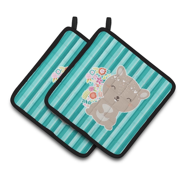 Carolines Treasures Flowered Squirrel Pair of Pot Holders - BB6936PTHD