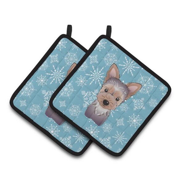 Carolines Treasures Snowflake Yorkie Puppy Pair of Pot Holders, 7.5 x 3 x 7.5 in. - BB1666PTHD