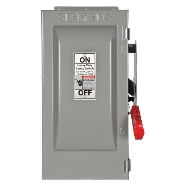 Interruptor de seguridad con fusible Siemens, servicio pesado, 240V AC, 2PST, 30 A, NEMA 12 - HF221J.