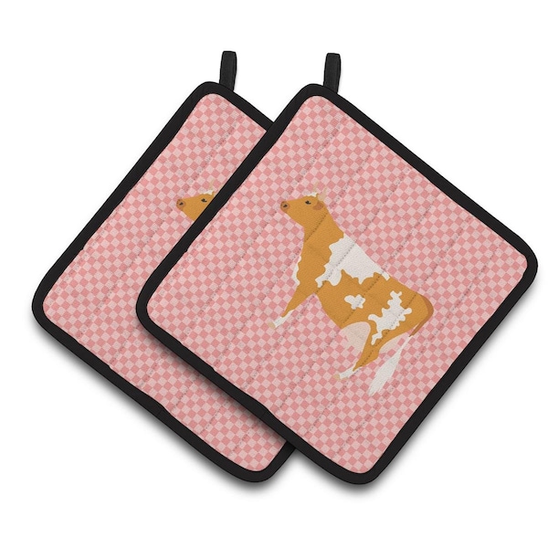Carolines Treasures Guernsey Cow Pink Check Pair of Pot Holders - BB7821PTHD