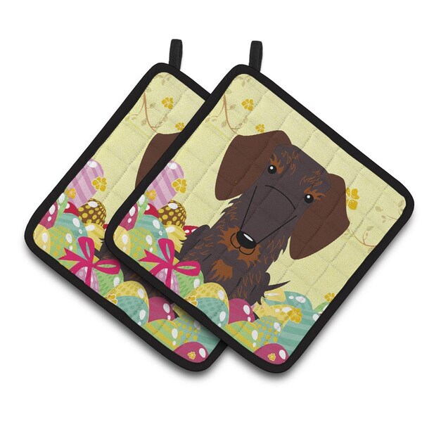 Carolines Treasures Easter Eggs Wire Haired Dachshund Chocolate Pair of Pot Holders - BB6129PTHD