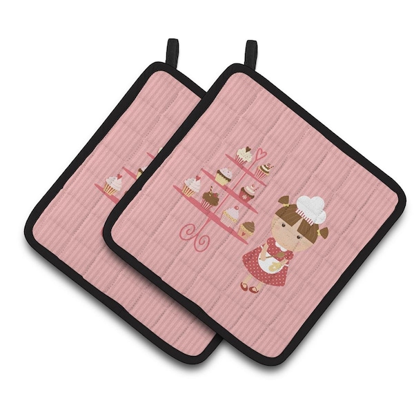 Carolines Treasures Cupcake Baker Brunette Pink Pair of Pot Holders - BB7254PTHD