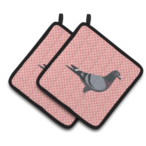 Carolines Treasures Racing Pigeon Pink Check Pair of Pot Holders - BB7951PTHD