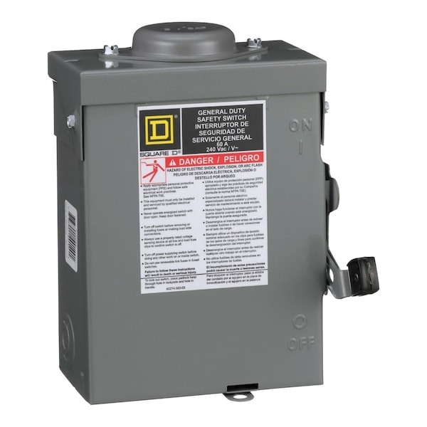 Interruptor de seguridad de tiro único sin fusibles Schneider Electric, servicio general, 240V AC, 60 A - DU222RBUP
