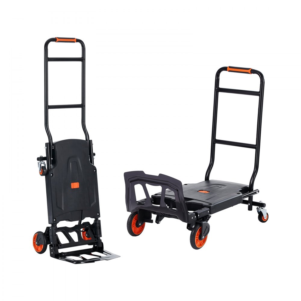 VEVOR Aluminum Hand Truck, 2 in 1, 300 lbs Load Capacity, Heavy Duty Industrial Convertible Folding Hand Truck and Dolly, Utility Cart Converts from Hand Truck to Platform Cart with Rubber Wheels - DGNSTHC300BE75URLV0