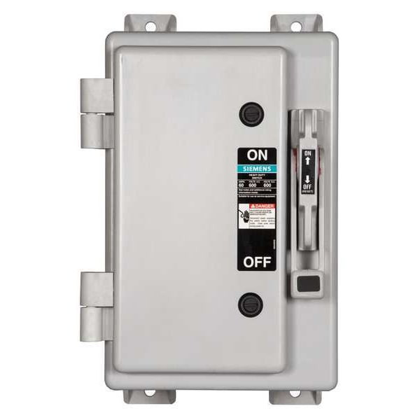 Interruptor de seguridad no fusible Siemens, servicio pesado, 600V AC, 3PST, 60 A, NEMA 4X - HNF362X