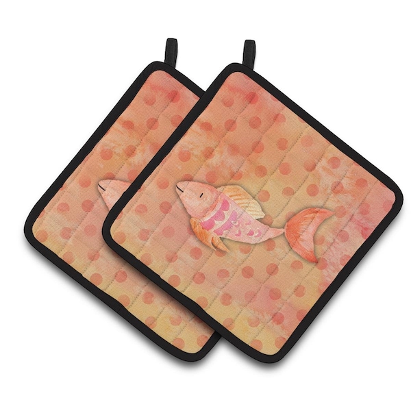 Carolines Treasures Orange Fish Watercolor Pair of Pot Holders - BB7387PTHD