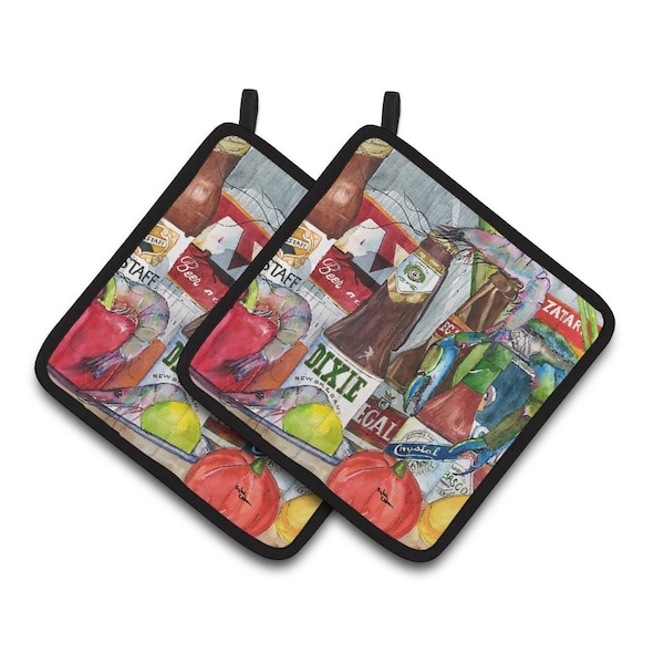 Carolines Treasures New Orleans Beers & Spices Pair of Pot Holders - 1017-2PTHD