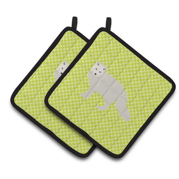 Carolines Treasures White Arctic Fox Green Pair of Pot Holders - BB7703PTHD