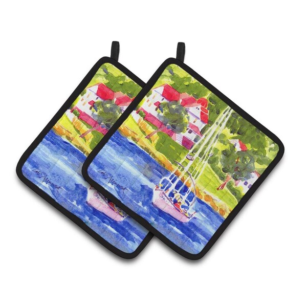 Carolines Treasures Sailboat on the Lake Pair of Pot Holders - 6129PTHD