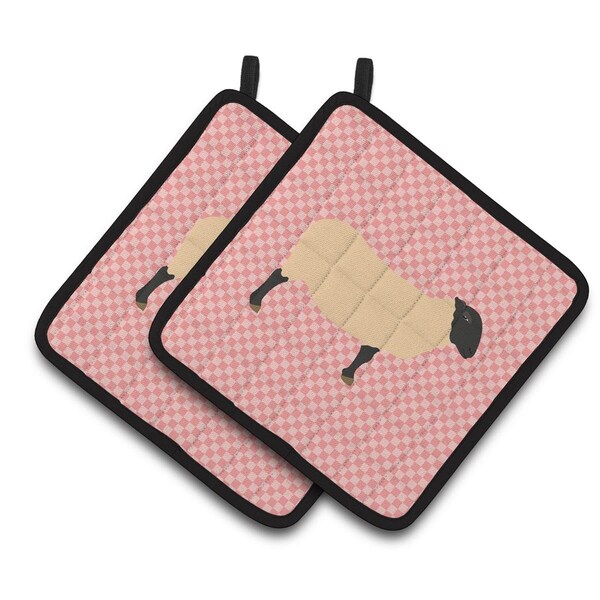 Carolines Treasures Suffolk Sheep Pink Check Pair of Pot Holders - BB7972PTHD