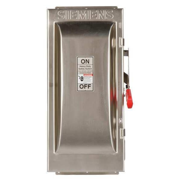 Interruptor de seguridad con fusible Siemens, servicio pesado, 600V AC, 3PST, 100 A, NEMA 4 - HF363SS.