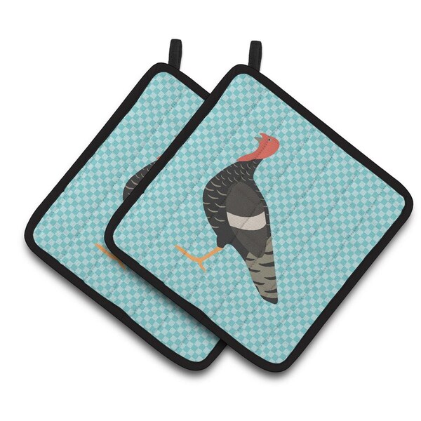 Carolines Treasures Marragansett Turkey Blue Check Pair of Pot Holders - BB8161PTHD
