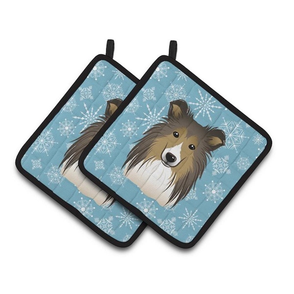 Carolines Treasures Snowflake Sheltie Pair of Pot Holders, 7.5 x 3 x 7.5 in. - BB1676PTHD