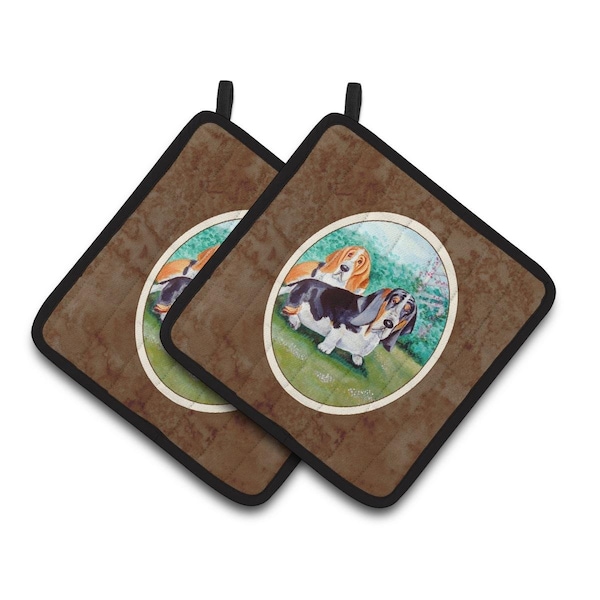Carolines Treasures Basset Hound Double Trouble Pair of Pot Holders - 7061PTHD