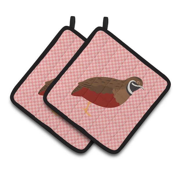 Carolines Treasures Chinese Painted or King Quail Pink Check Pair of Pot Holders - BB7956PTHD