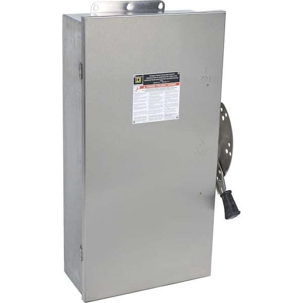 Interruptor de seguridad Square D, de doble tiro, no fusible, 100A, 600V, 4 polos, 100hp, NEMA 4, 4X, 5, acero 304 - DTU463DS.